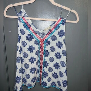 Altar’d State sz small tank top cute boho blue and white pattern